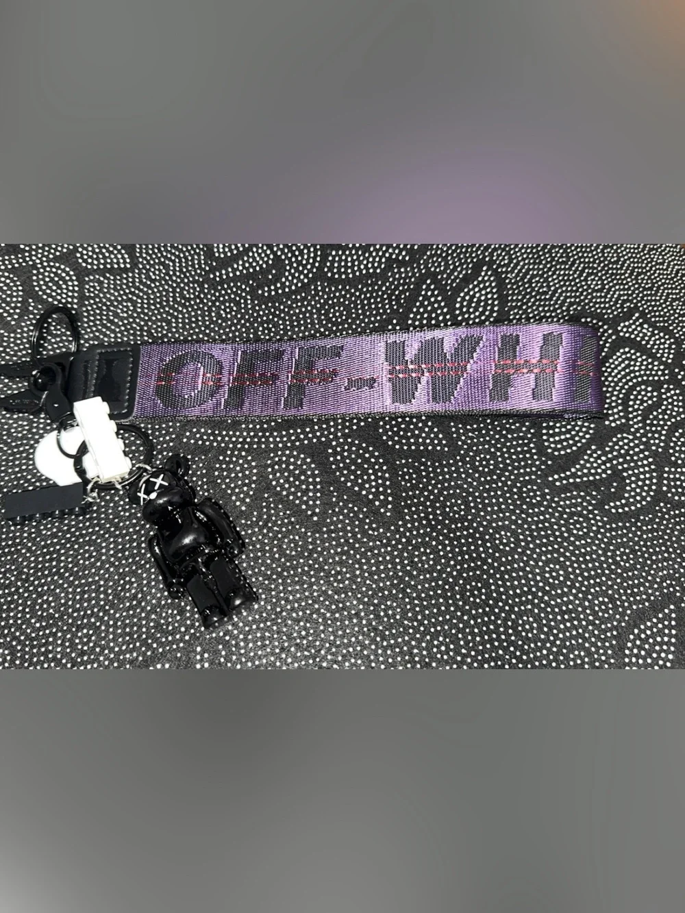 Black Beaded Crossbody Strap with Purple Woven Accent